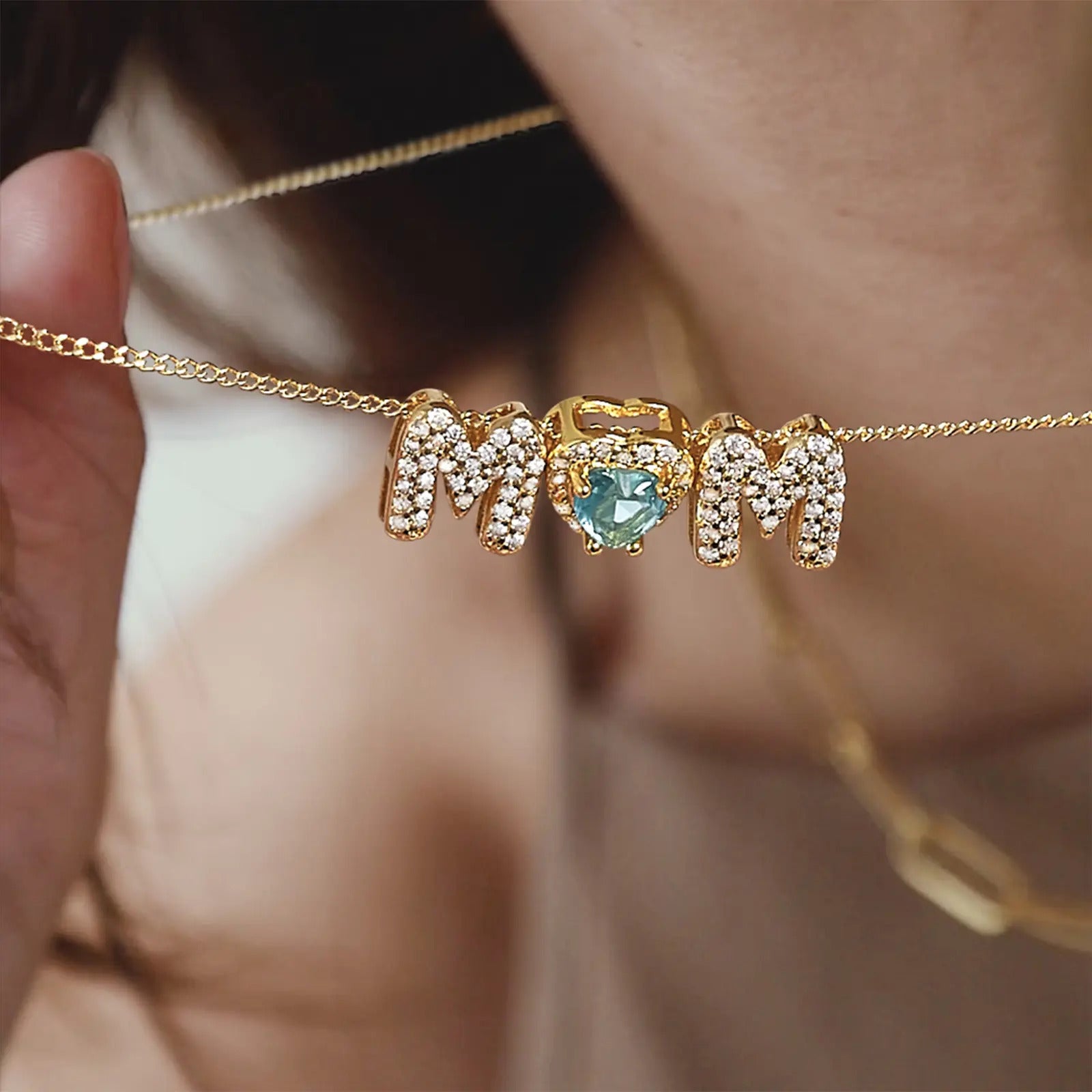 Heart Birthstones Necklace For Mom