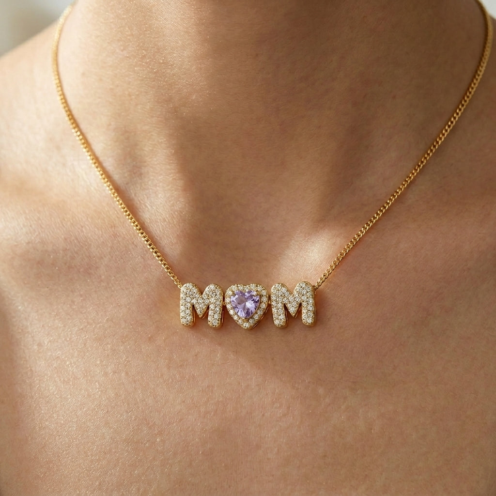 Heart Birthstones Necklace For Mom