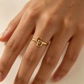 Mother And Daughter Custom Two Initial Interlocking Ring