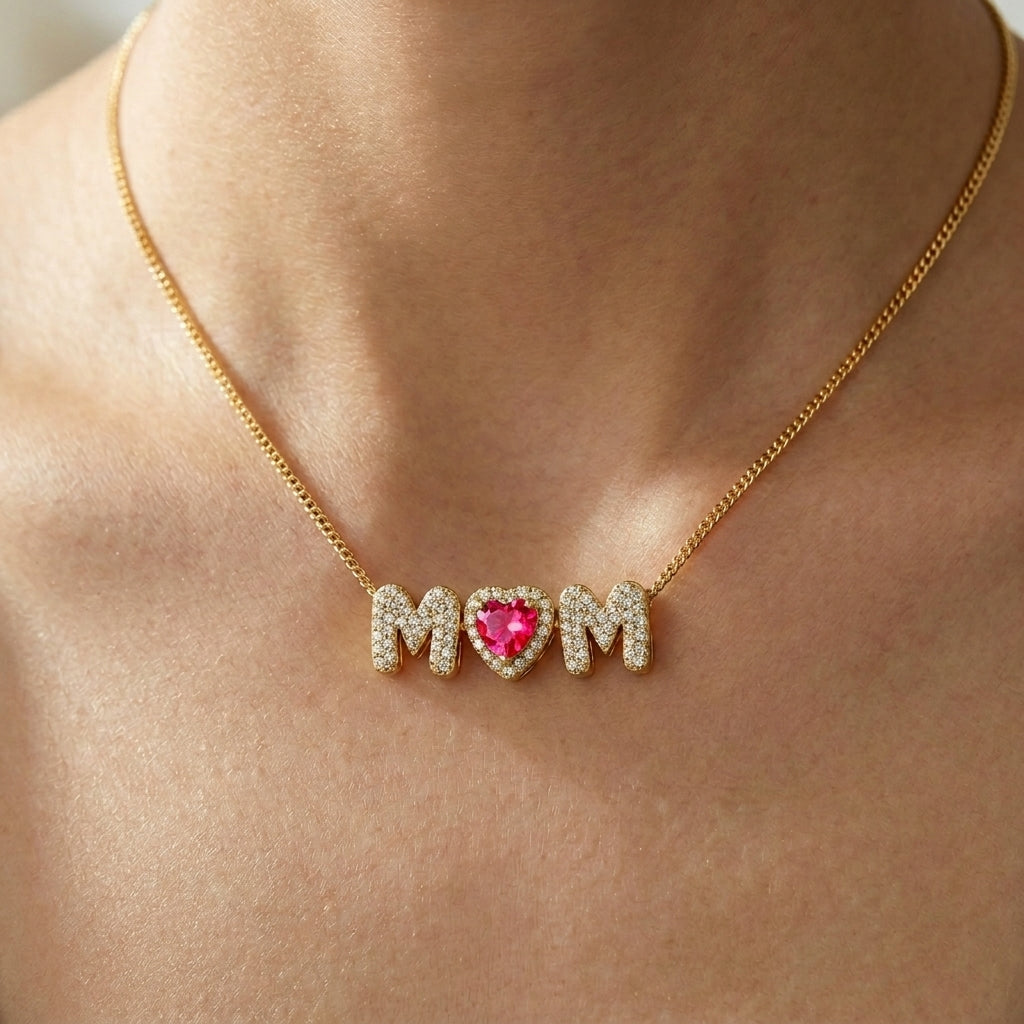 Heart Birthstones Necklace For Mom