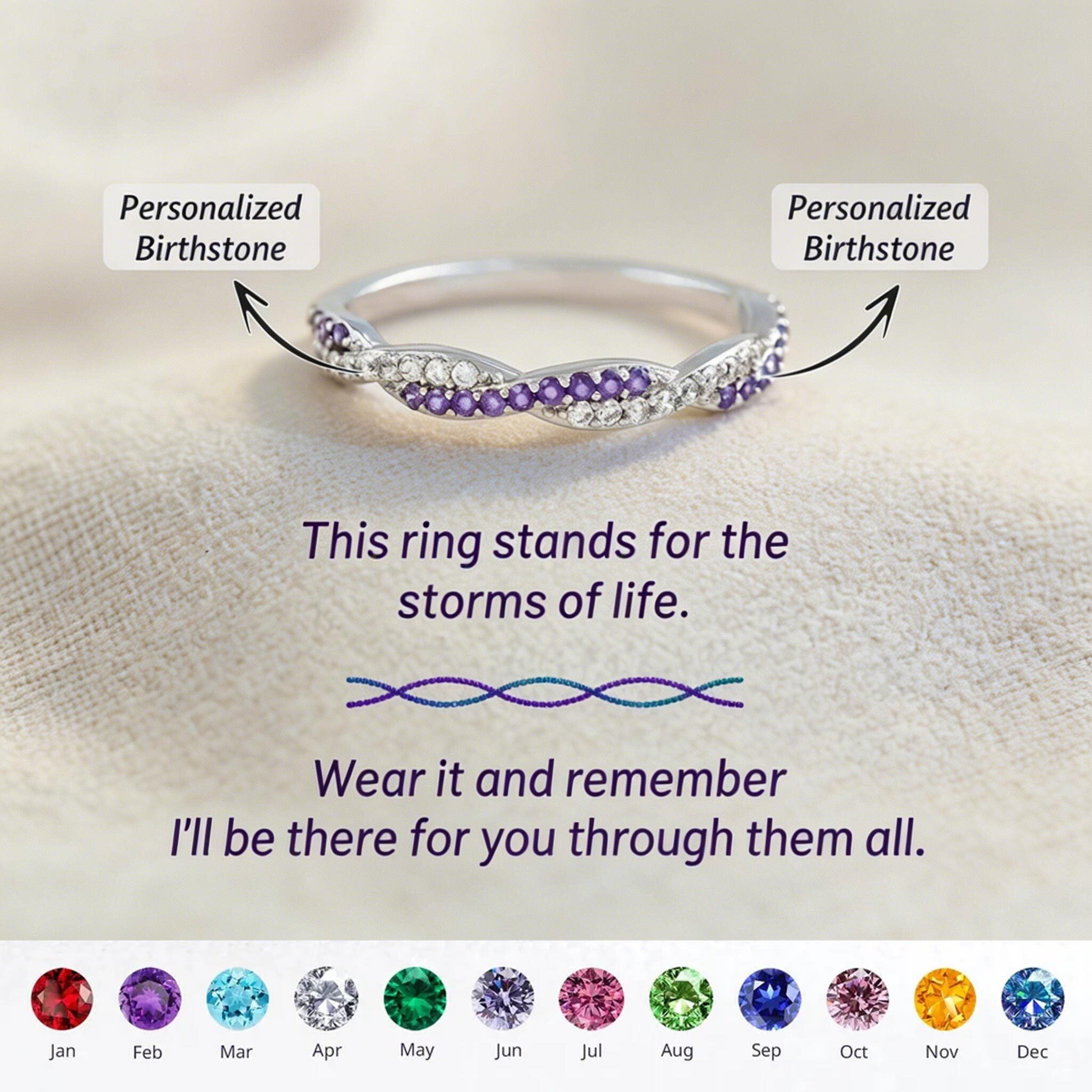 Custom Wavy Birthstone Promise Ring