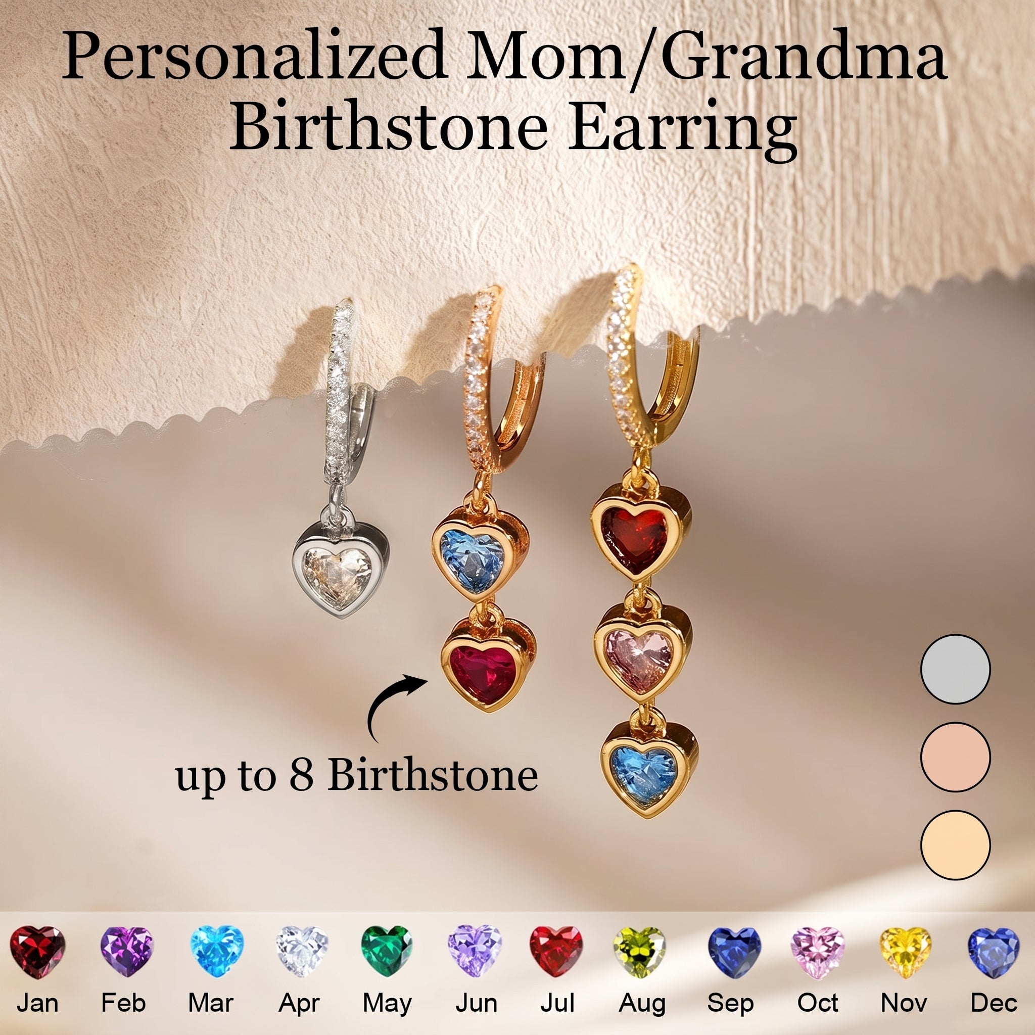 Personalized Heart Birthstone Huggie Earrings
