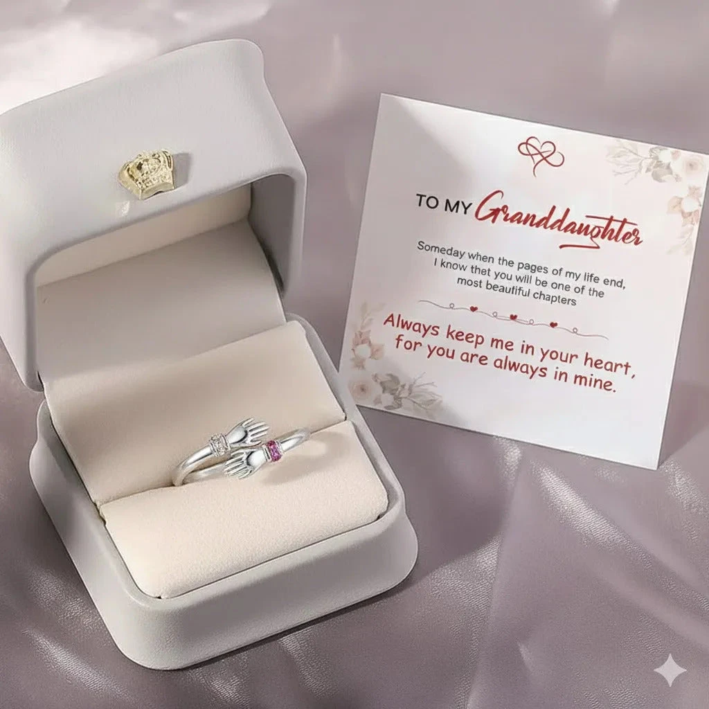 FOR GRANDDAUGHTER - ALWAYS KEEP ME IN YOUR HEART CUSTOM BIRTHSTONE HUG ADJUSTABLE RING