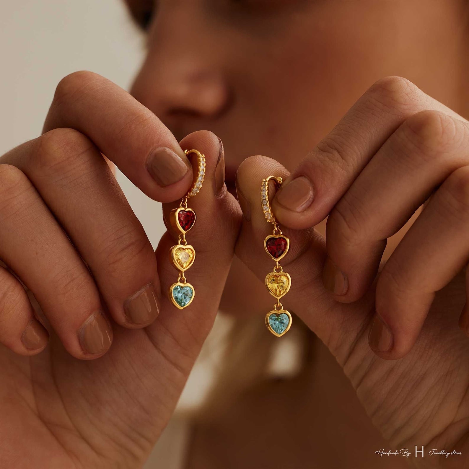 Personalized Heart Birthstone Huggie Earrings