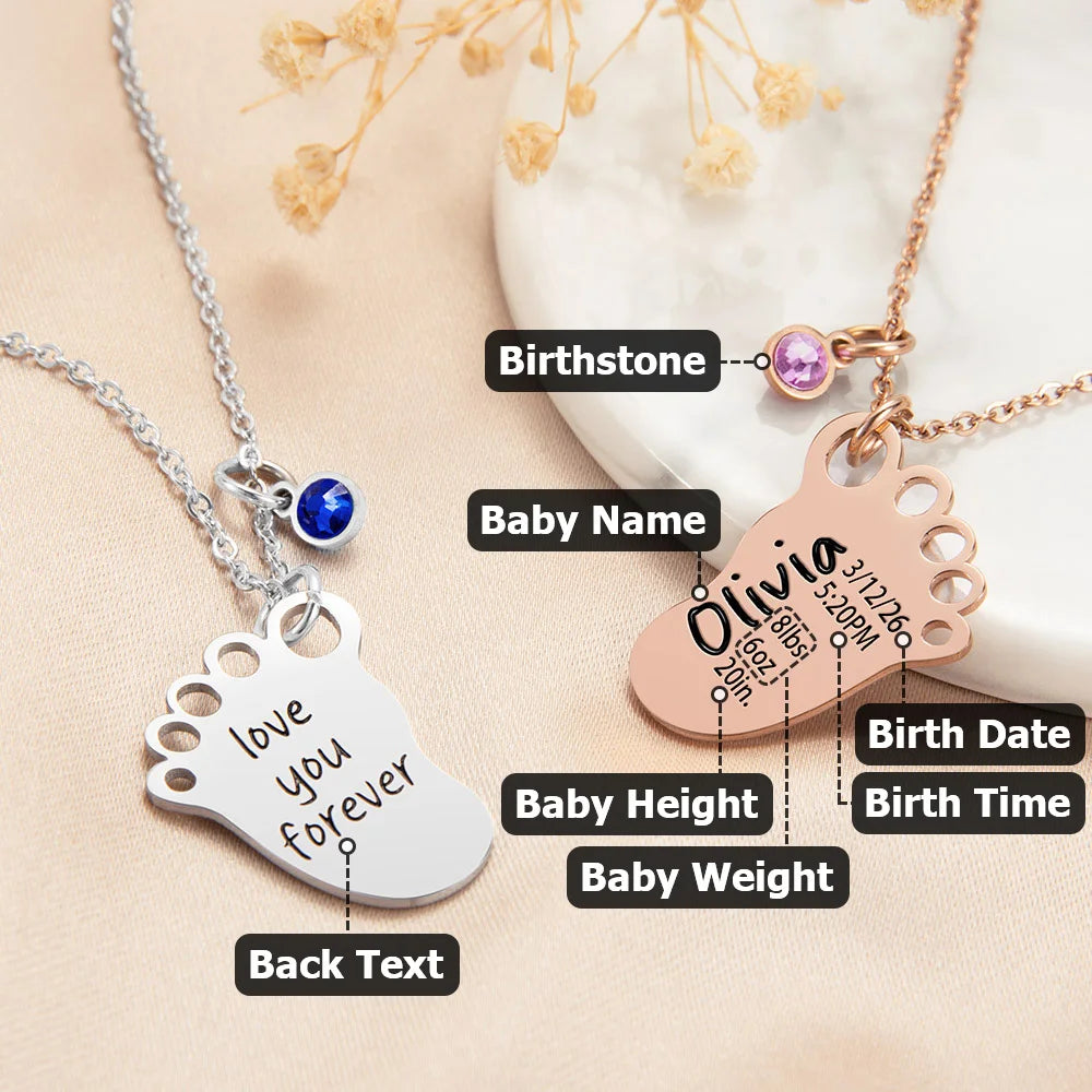 Personalized Engraved Baby Foot Pendant Necklace