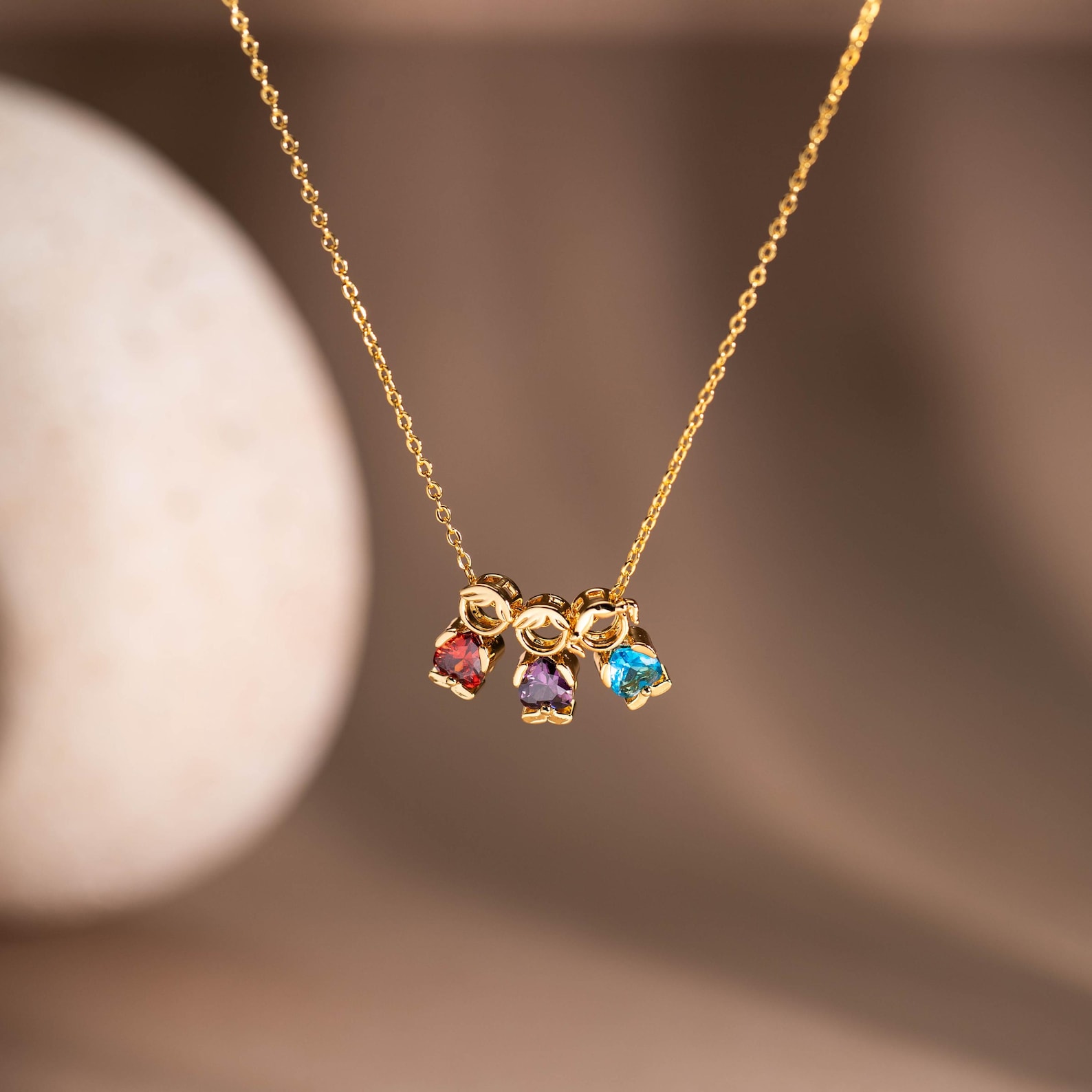 For Love- Personalized Heart Birthstone Doll Family Necklace
