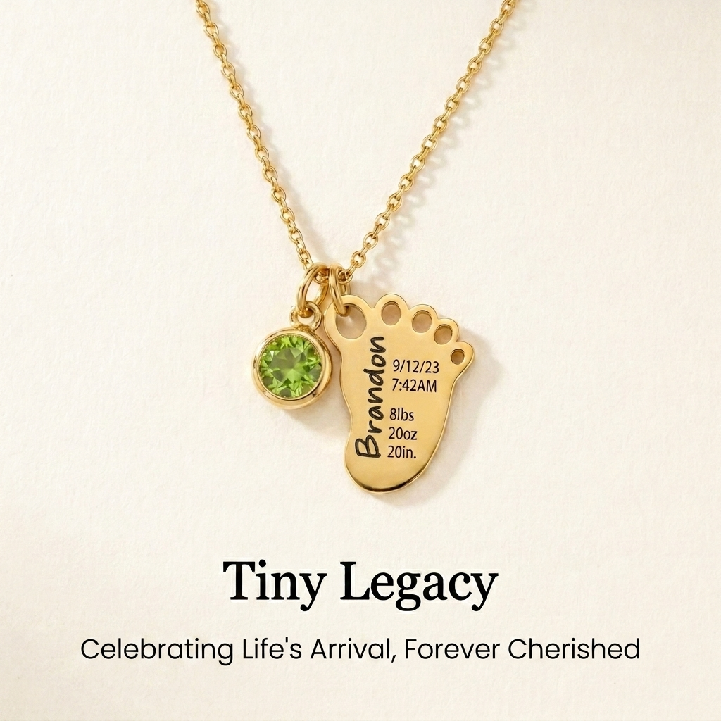 Personalized Engraved Baby Foot Pendant Necklace