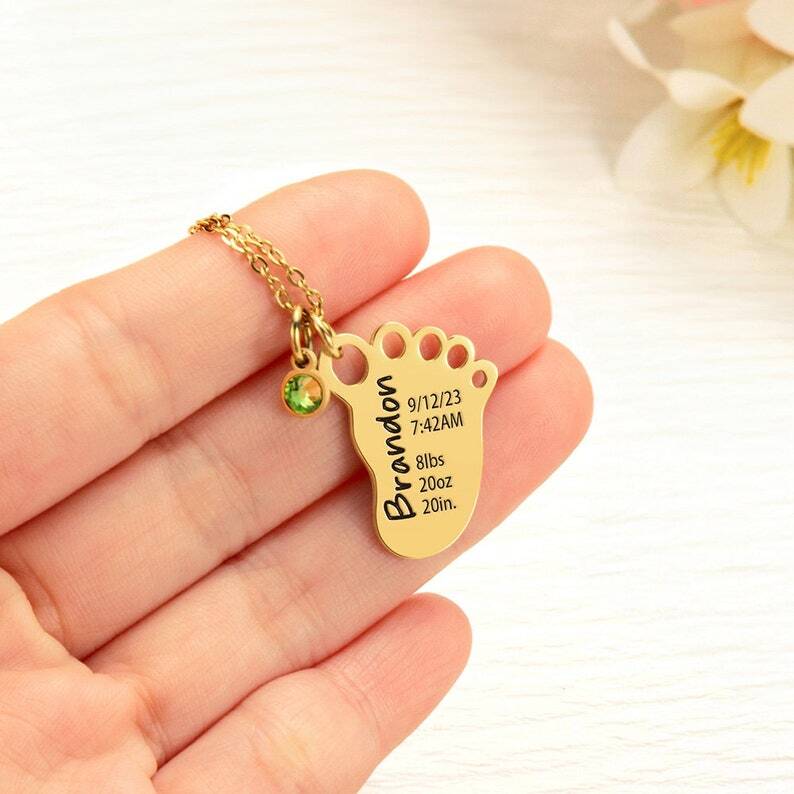Personalized Engraved Baby Foot Pendant Necklace
