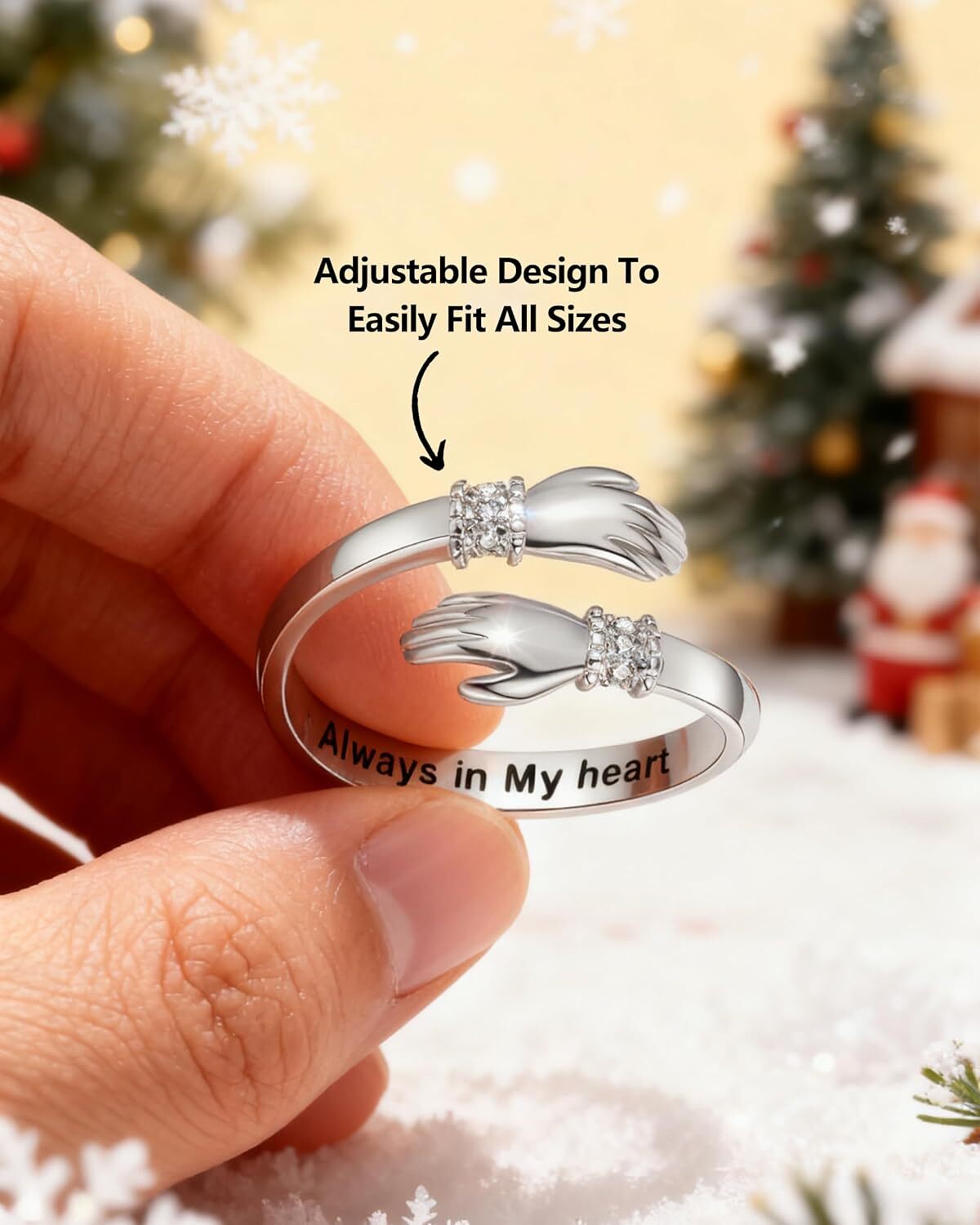 FOR GRANDDAUGHTER - ALWAYS KEEP ME IN YOUR HEART CUSTOM BIRTHSTONE HUG ADJUSTABLE RING