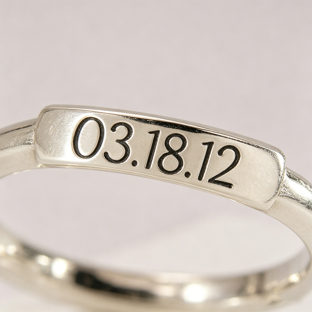 Custom Delicate Dainty Bar Date Ring