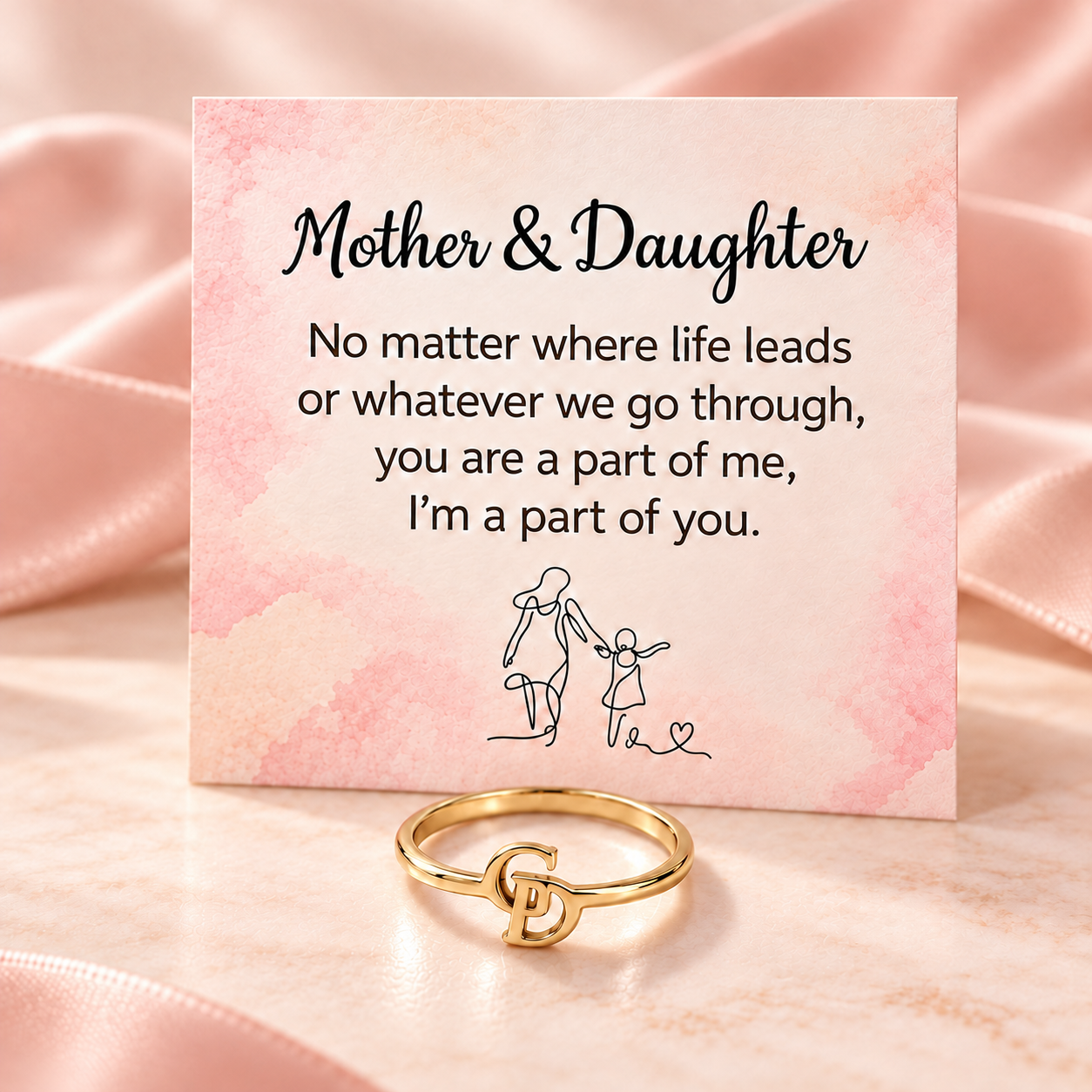 Mother And Daughter Custom Two Initial Interlocking Ring