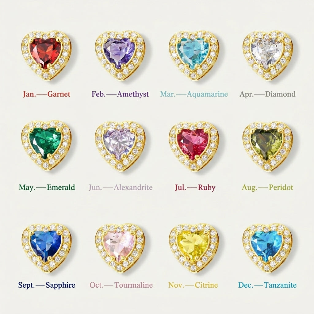 Heart Birthstones Necklace For Mom