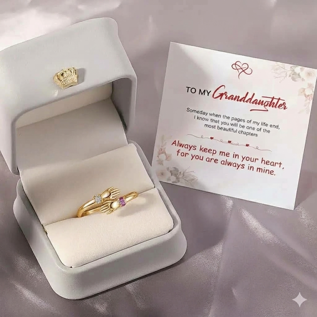 FOR GRANDDAUGHTER - ALWAYS KEEP ME IN YOUR HEART CUSTOM BIRTHSTONE HUG ADJUSTABLE RING