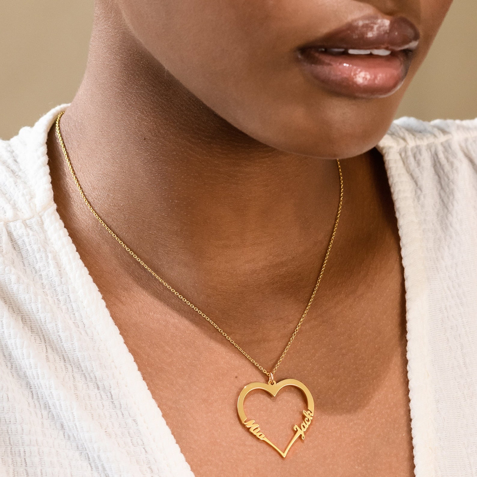 Custom Engraved Heart Pendant Gold Name Necklace •2 Names