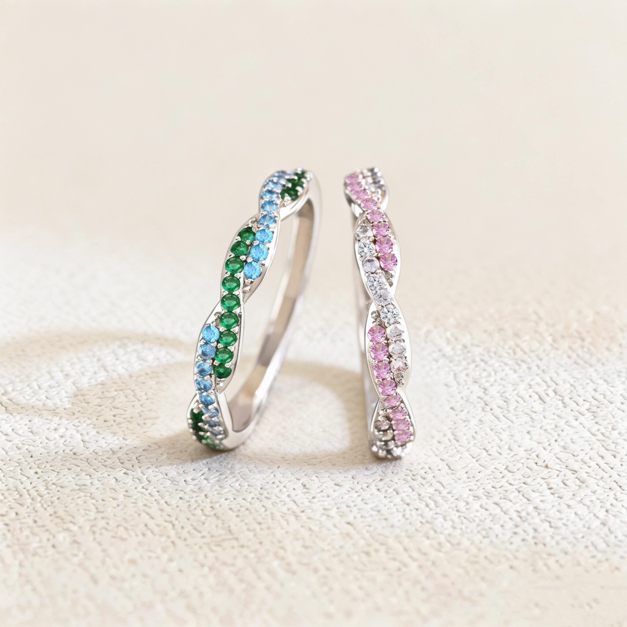 Custom Wavy Birthstone Promise Ring