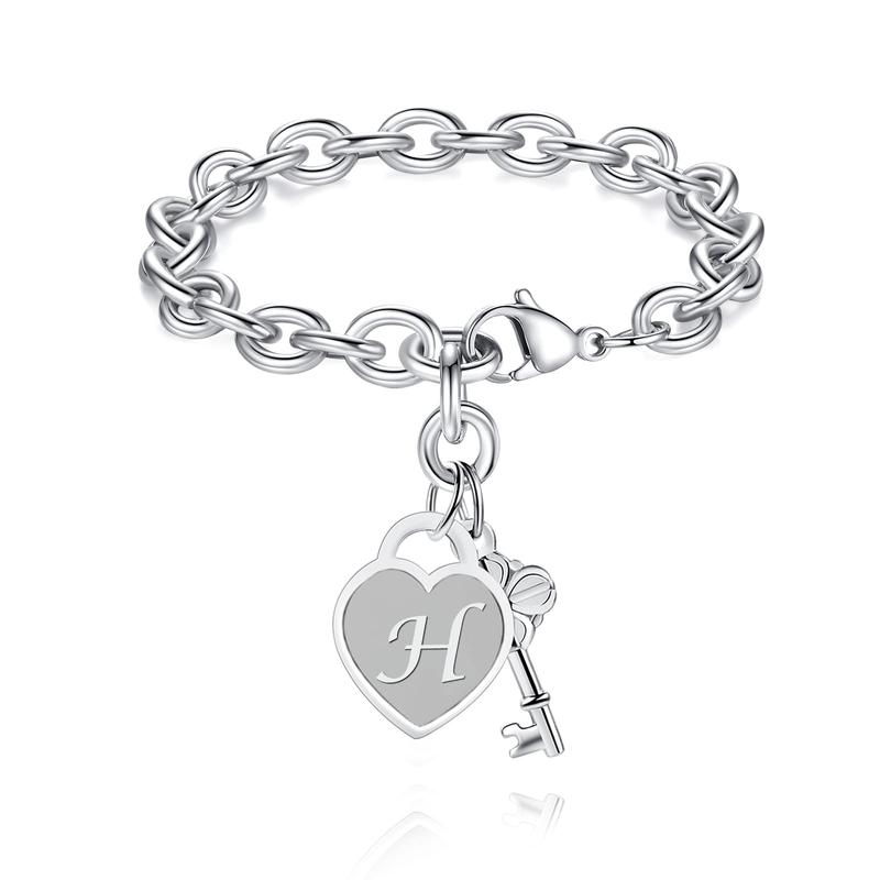 Personalized Initial Heart & Key Charm Bracelet 