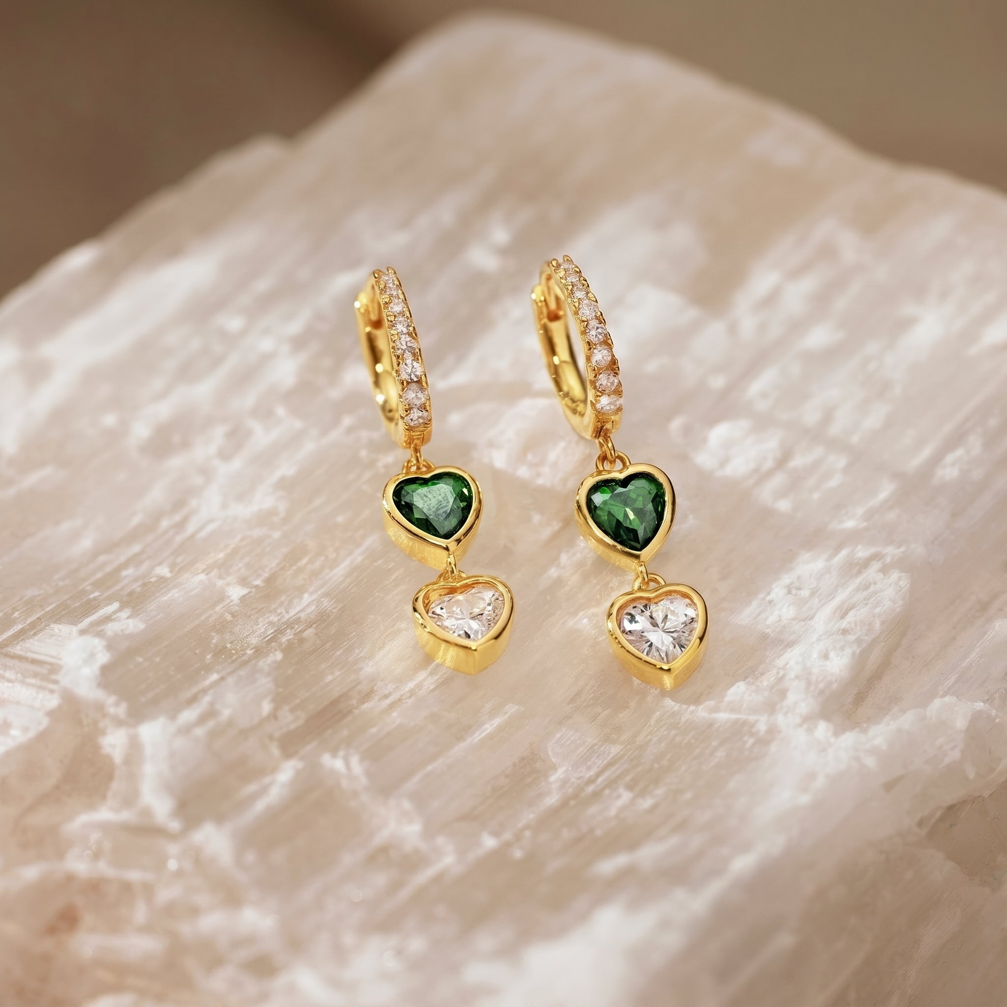 Personalized Heart Birthstone Huggie Earrings