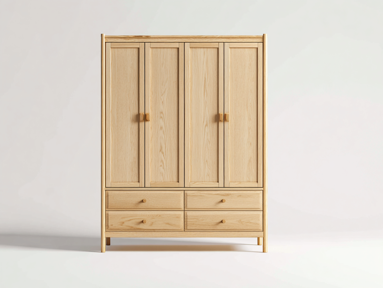 Armarios de madera maciza 120x50x180 cm - color natural - 4 puertas y 4 cajones - diseño moderno para dormitorio-Naluxhanest