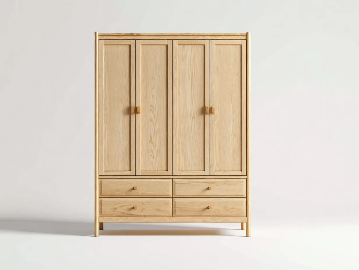 Armarios de madera maciza 120x50x180 cm - color natural - 4 puertas y 4 cajones - diseño moderno para dormitorio-Naluxhanest