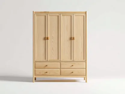 Armarios de madera maciza 120x50x180 cm - color natural - 4 puertas y 4 cajones - diseño moderno para dormitorio-Naluxhanest