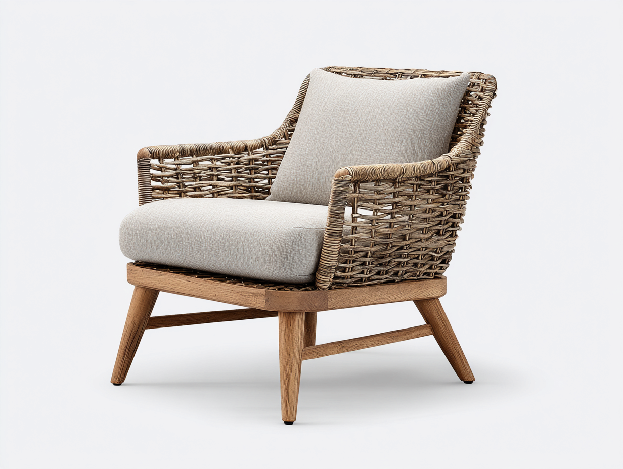 Sillones de ratán natural 78x75x82 cm - color beige-marrón - cojín acolchado - diseño moderno para salón-Naluxhanest