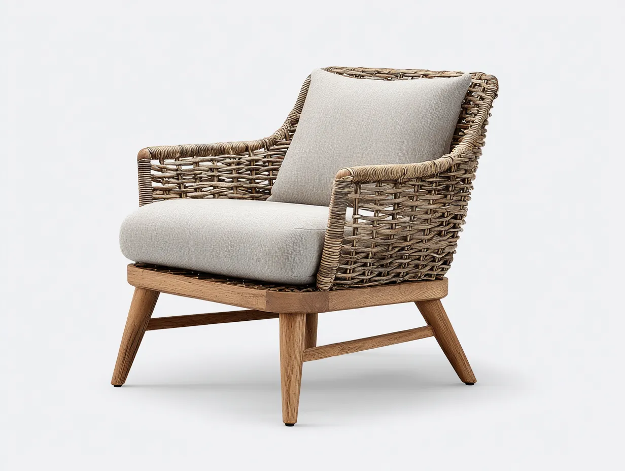 Sillones de ratán natural 78x75x82 cm - color beige-marrón - cojín acolchado - diseño moderno para salón-Naluxhanest