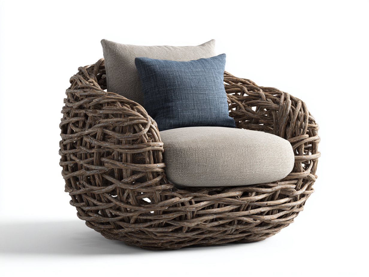 Sillones de ratán 85x80x70 cm - color marrón - diseño moderno para salón con asiento acolchado-Naluxhanest
