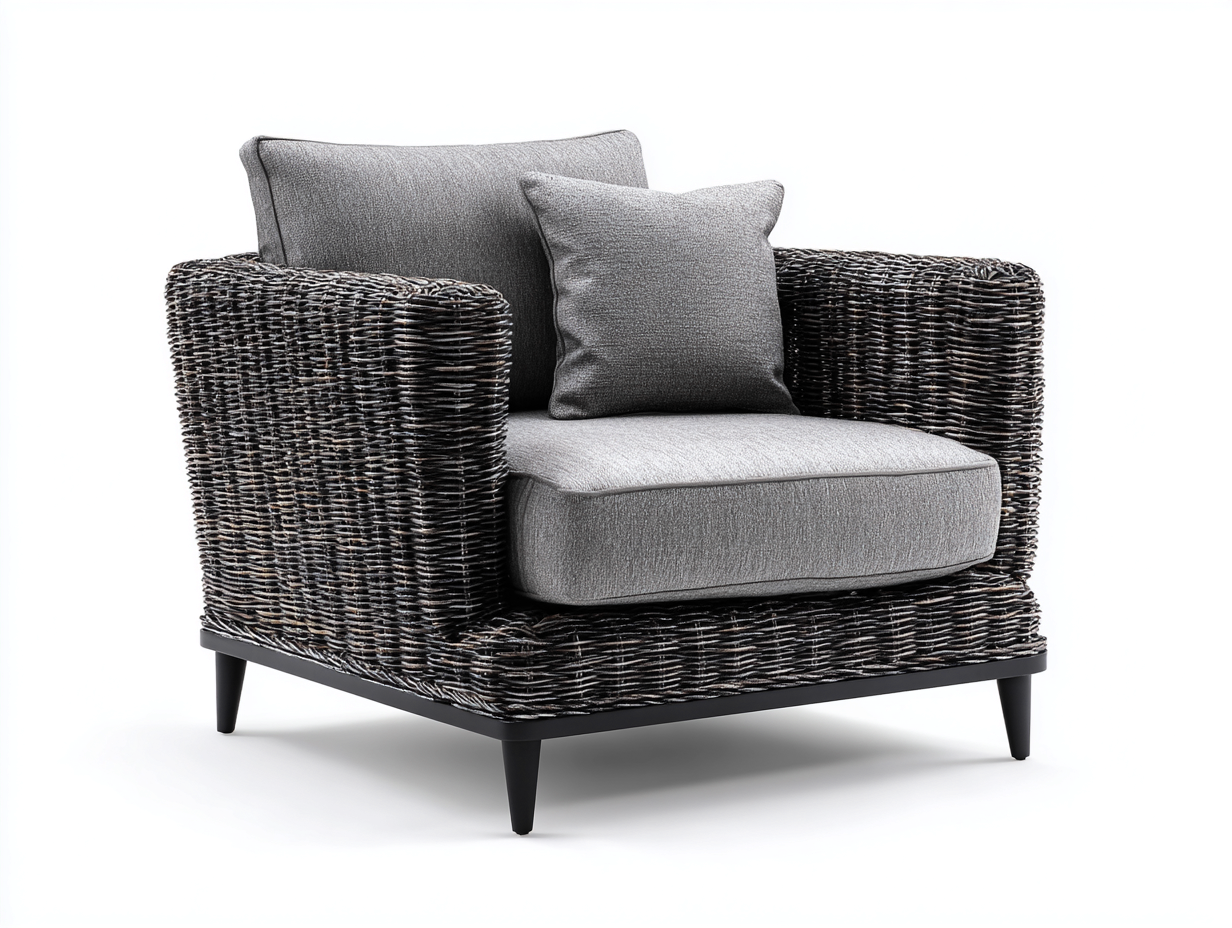 Sillones de ratán 95x85x75 cm - color gris oscuro - diseño moderno para salón con asiento acolchado-Naluxhanest