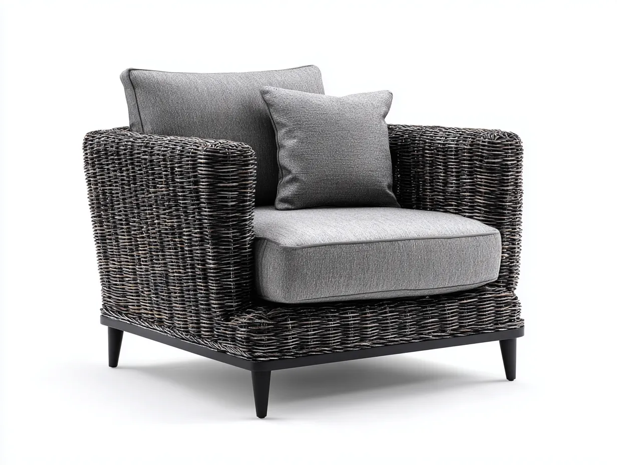 Sillones de ratán 95x85x75 cm - color gris oscuro - diseño moderno para salón con asiento acolchado-Naluxhanest