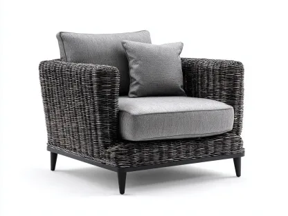 Sillones de ratán 95x85x75 cm - color gris oscuro - diseño moderno para salón con asiento acolchado-Naluxhanest