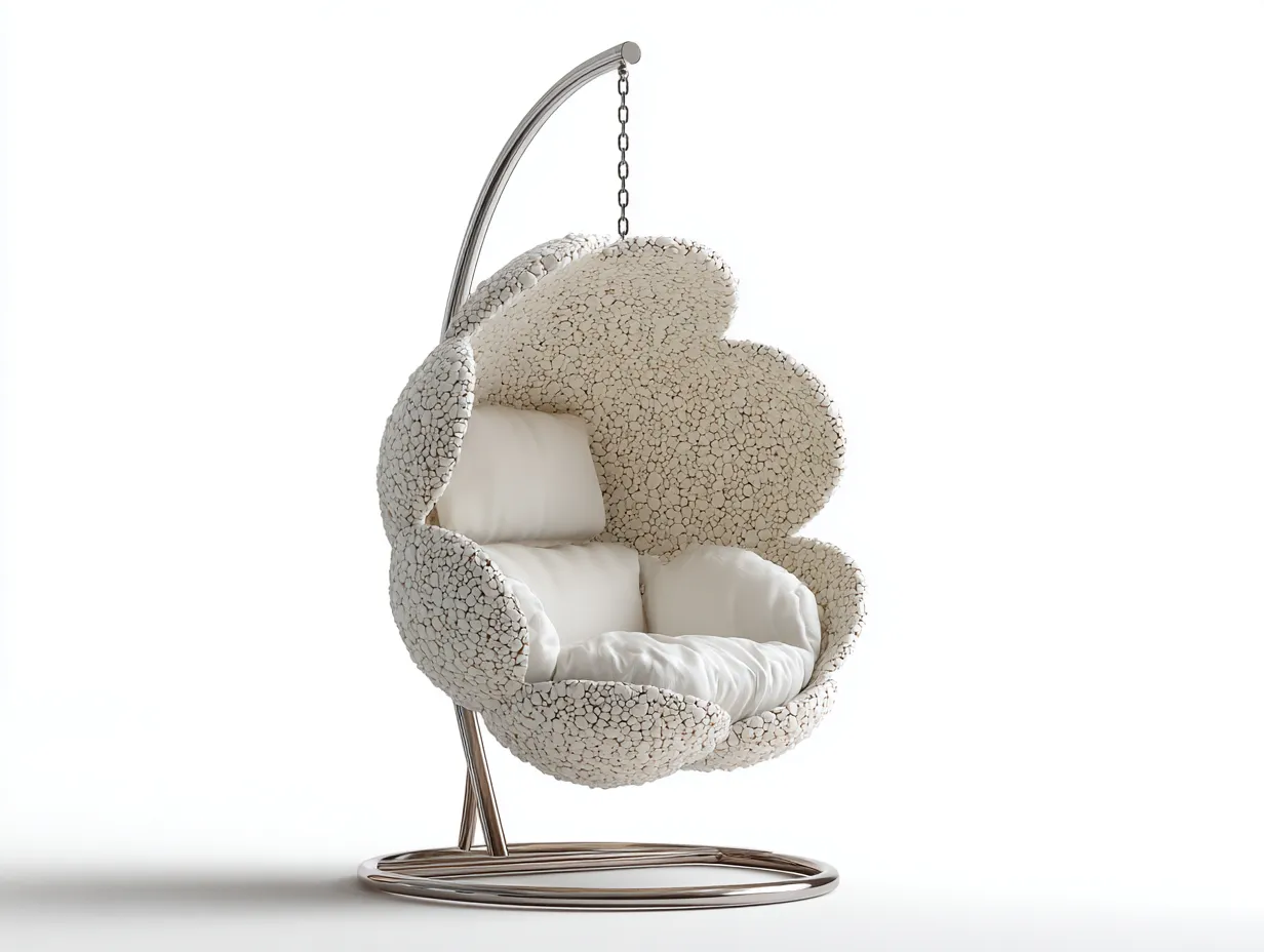 Sillones colgantes metal y tela 95x95x190 cm - color blanco - diseño moderno para interior con soporte-Naluxhanest