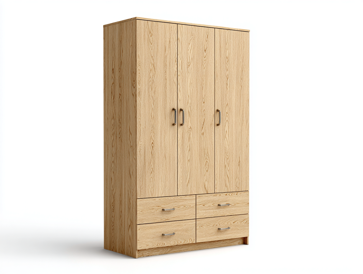 Armarios de madera maciza 150x55x200 cm - color natural - 3 puertas y 4 cajones - diseño moderno para dormitorio-Naluxhanest
