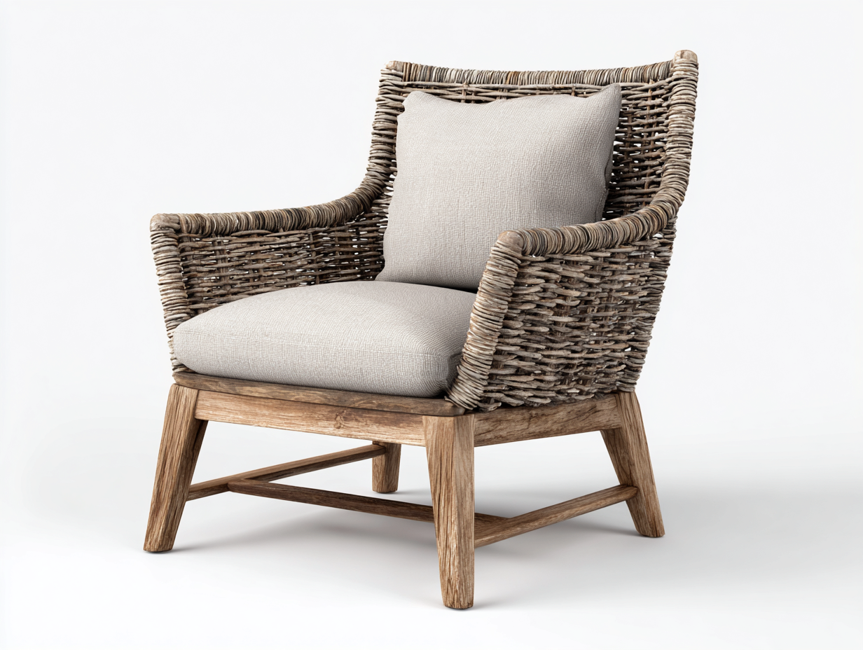 Sillones de ratán madera maciza 78x75x85 cm color marrón claro diseño natural moderno con cojín asiento-Naluxhanest