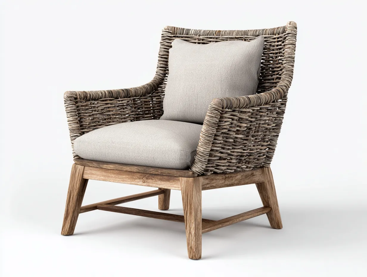 Sillones de ratán madera maciza 78x75x85 cm color marrón claro diseño natural moderno con cojín asiento-Naluxhanest