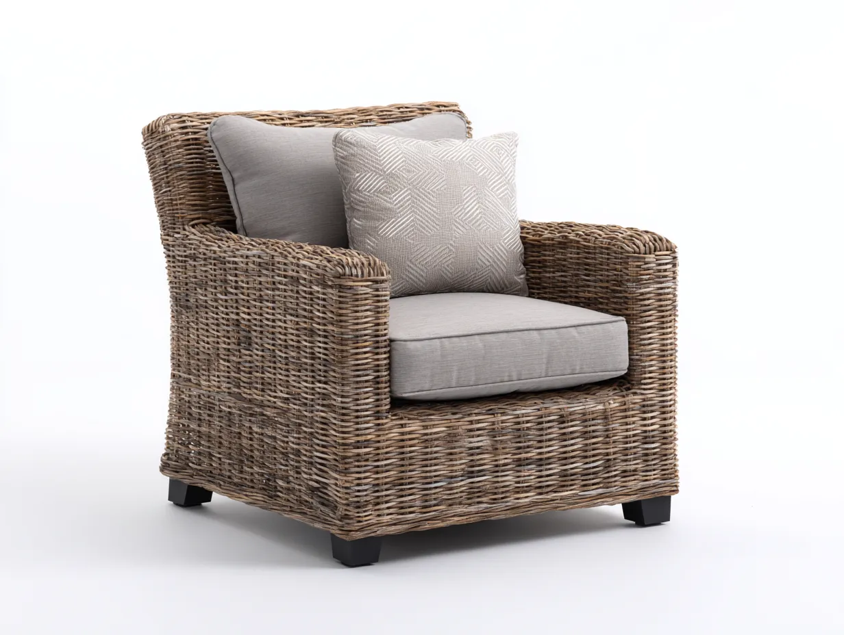 Sillones de ratán 80x75x85 cm - marrón-beige - con cojines - estilo moderno-Naluxhanest