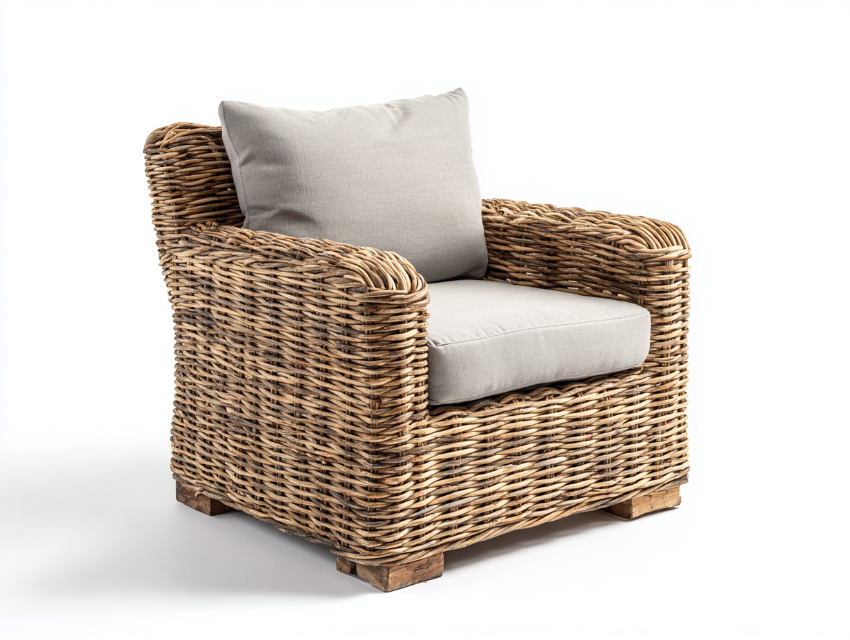 Sillones de ratán natural 85x80x75 cm color marrón diseño moderno con cojín asiento-Naluxhanest