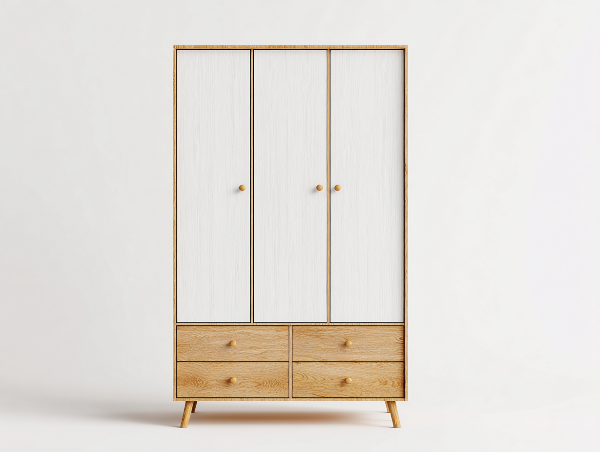 Armarios madera MDF 120x50x180 cm - blanco y marrón - 3 puertas 4 cajones diseño moderno-Naluxhanest