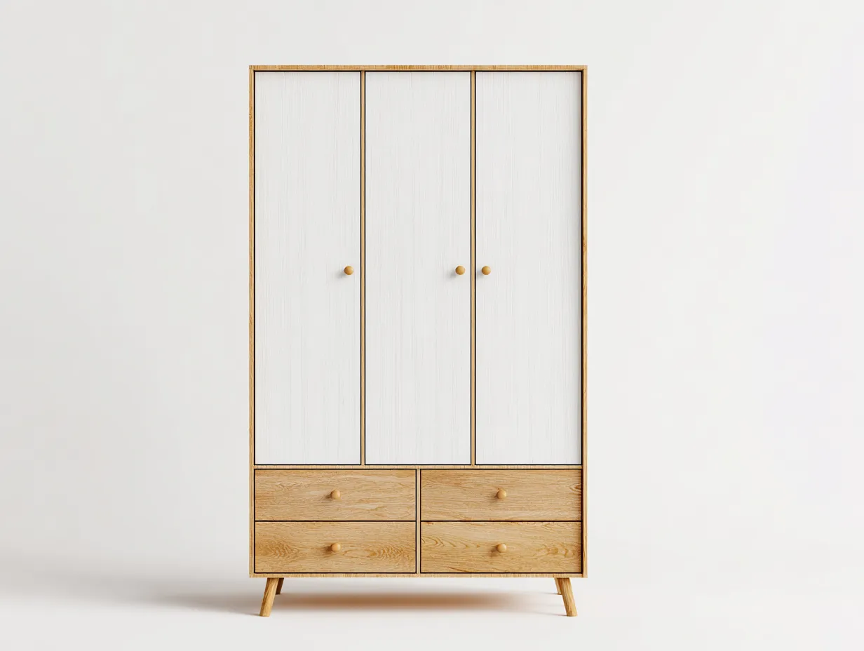 Armarios madera MDF 120x50x180 cm - blanco y marrón - 3 puertas 4 cajones diseño moderno-Naluxhanest