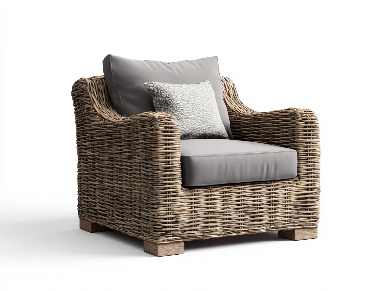 Sillones de ratán natural 90x85x88 cm - color gris-marrón - cojín acolchado - diseño moderno para salón-Naluxhanest