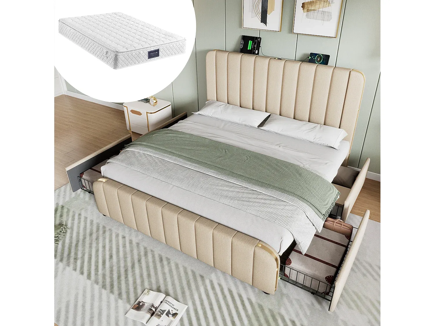 Schlafzimmer,Bereich Bett,Bett mit Bettkasten-Furniavelo