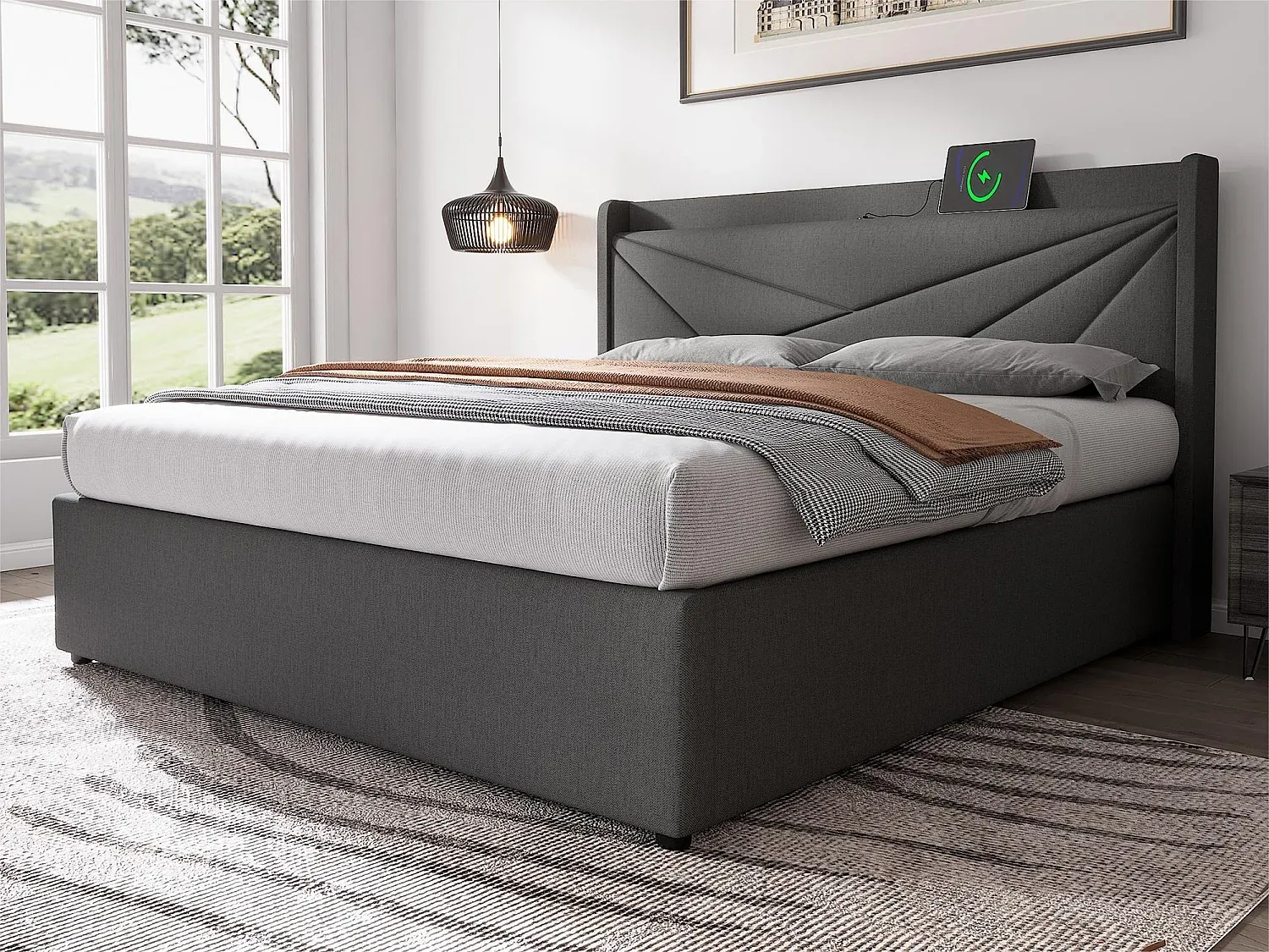 Schlafzimmer,Bereich Bett,Bett mit Bettkasten-Furniavelo