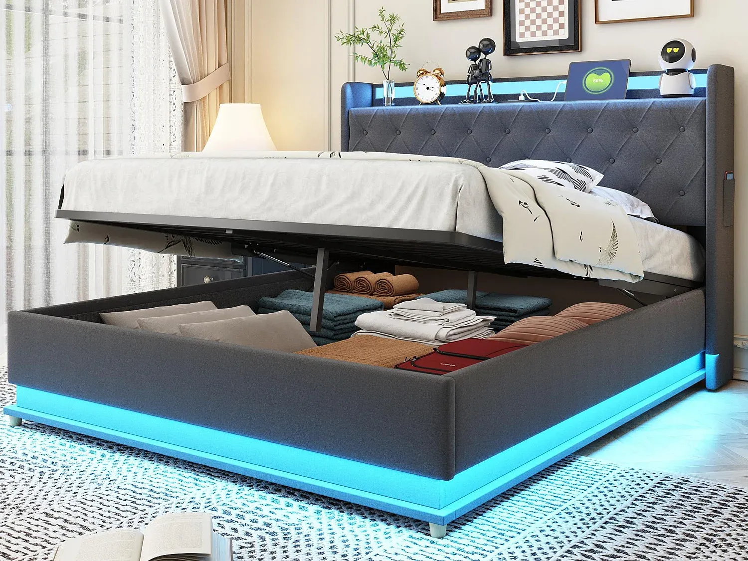 Schlafzimmer,Bereich Bett,Bett mit Bettkasten-Furniavelo