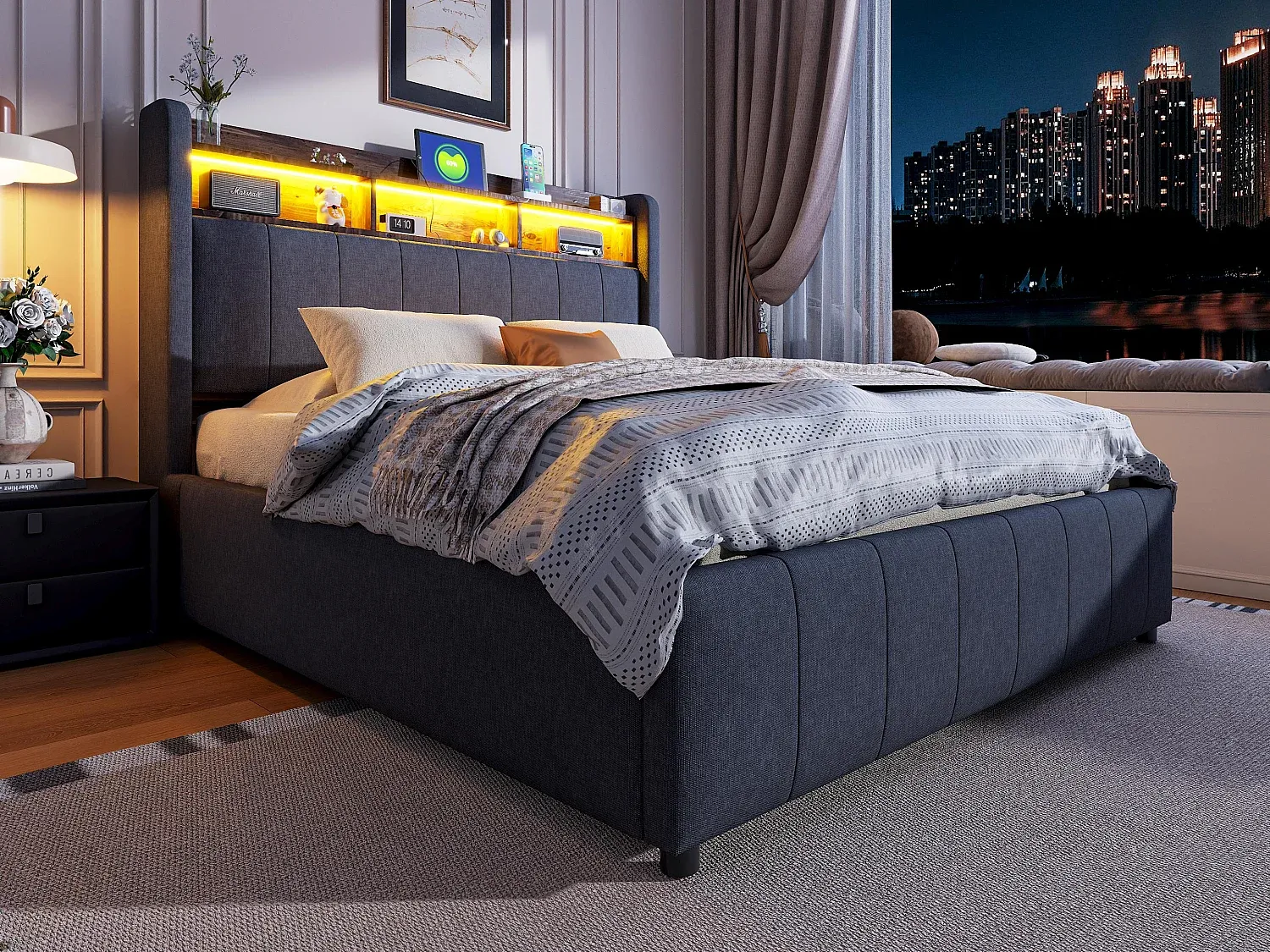 Schlafzimmer,Bereich Bett,Bett mit Bettkasten-Furniavelo
