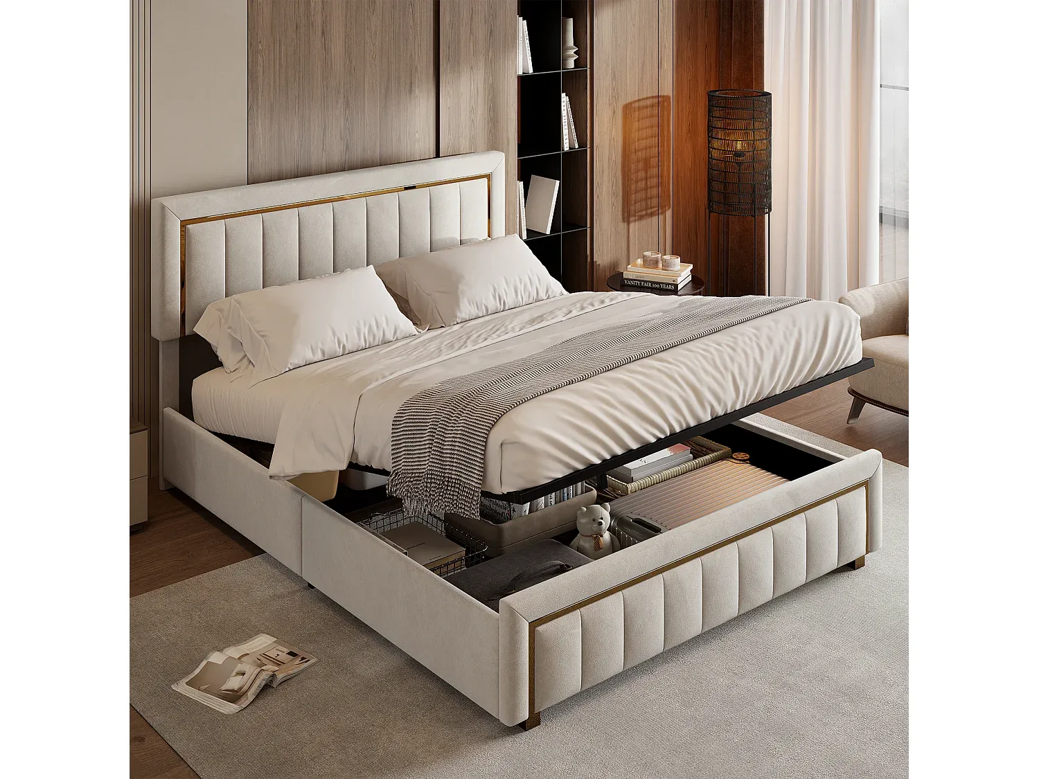Schlafzimmer,Bereich Bett,Bett mit Bettkasten-Furniavelo