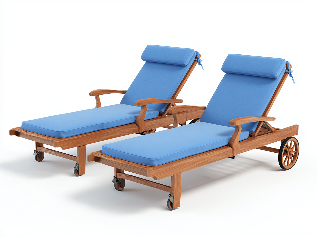 Tumbonas madera maciza 200x65x90 cm - marrón y azul - 2 unidades diseño reclinable-Movialynest