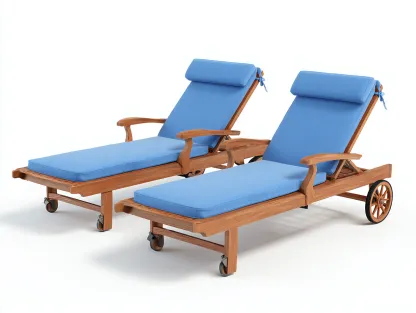 Tumbonas madera maciza 200x65x90 cm - marrón y azul - 2 unidades diseño reclinable-Movialynest