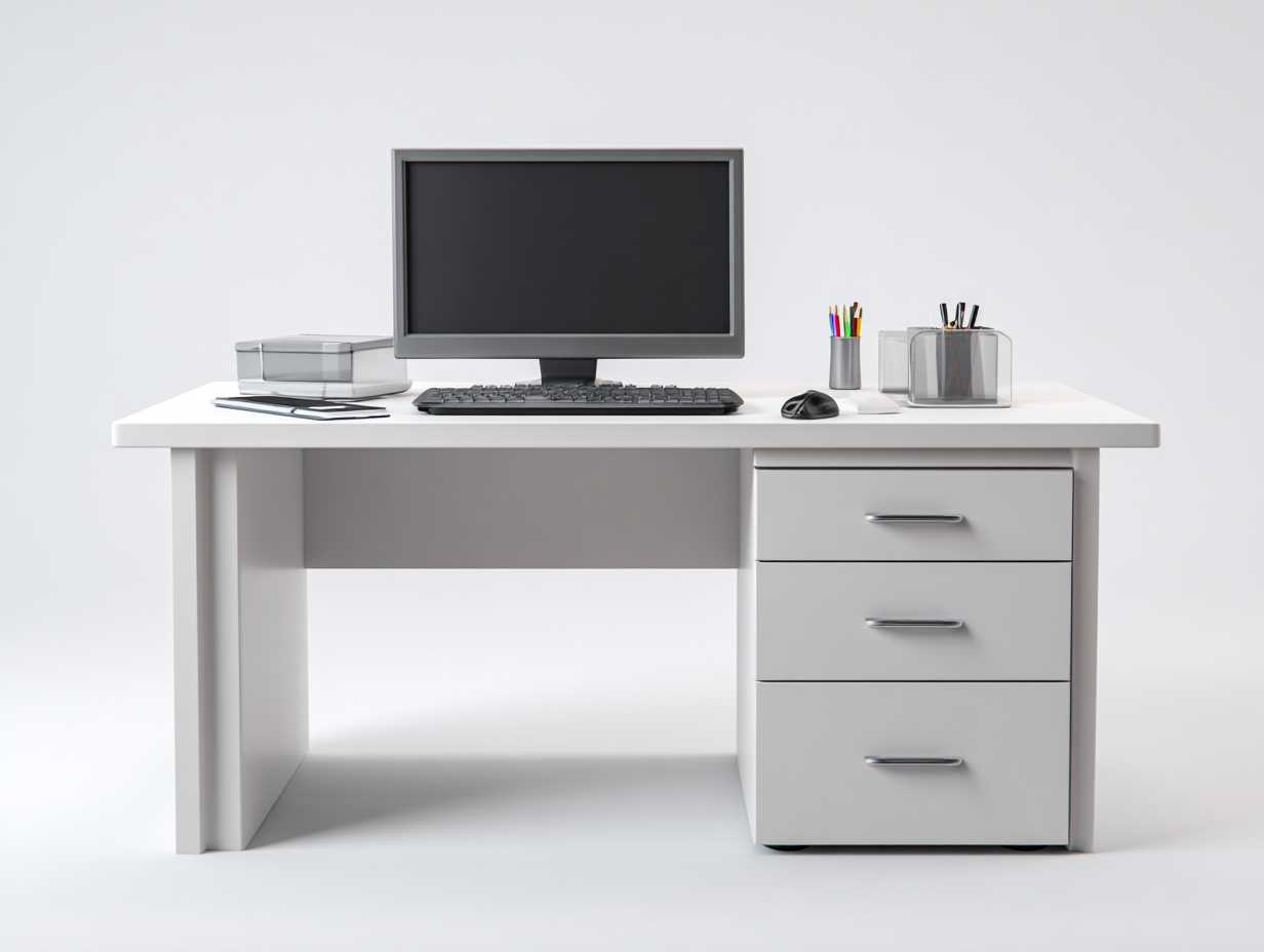 Mesas de oficina madera 120x60x75 cm - color blanco - diseño moderno con cajones para trabajo-Movialynest