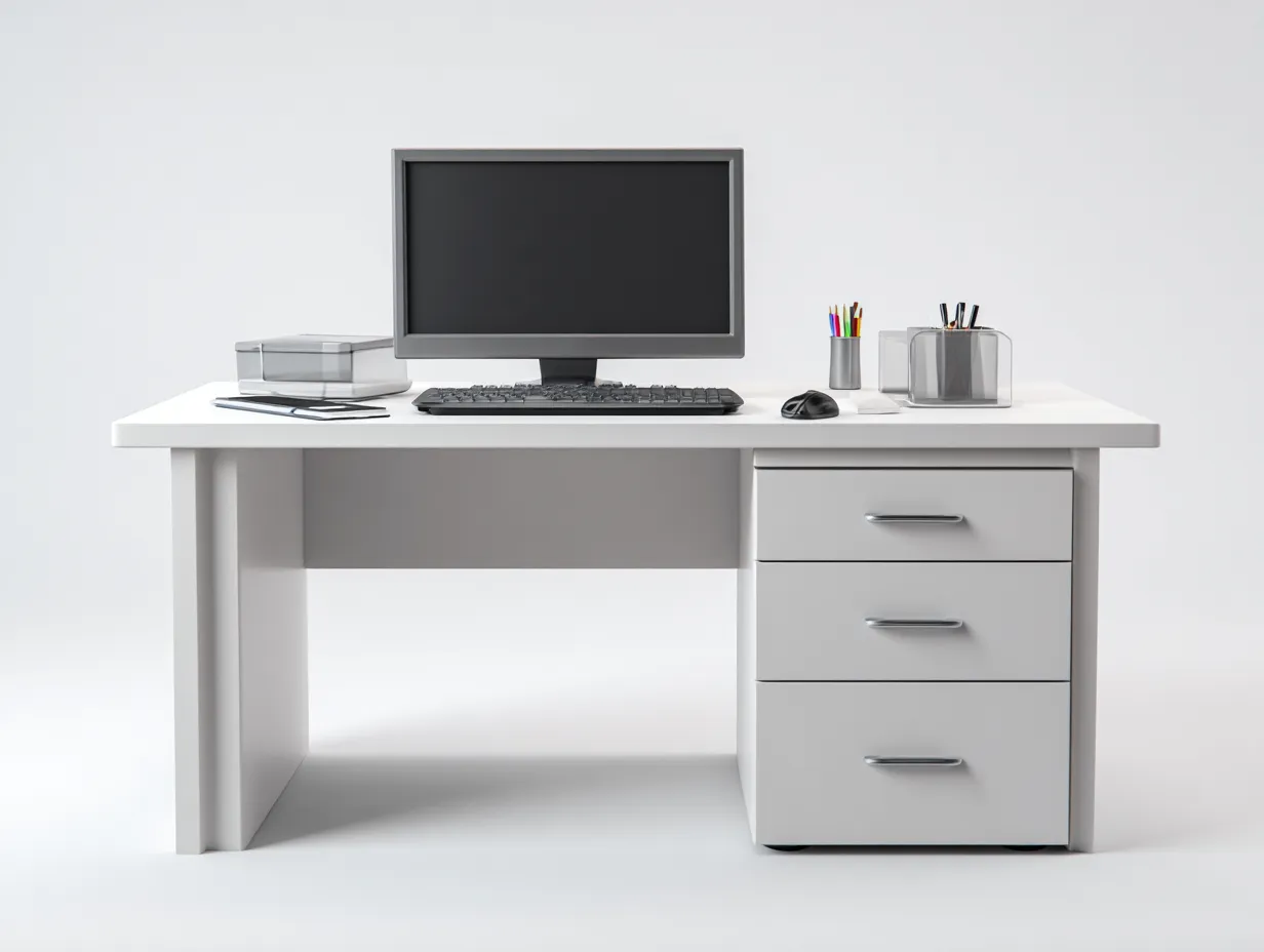Mesas de oficina madera 120x60x75 cm - color blanco - diseño moderno con cajones para trabajo-Movialynest