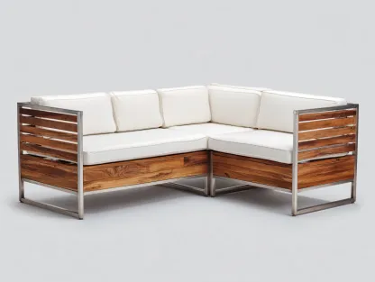 Sofás de exterior de madera y acero 200x200x75 cm - color marrón-blanco - sofá esquinero - diseño moderno para jardín-Movialynest