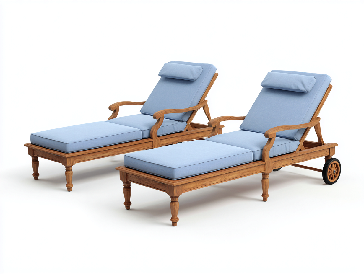 Tumbonas de madera 190x70x90 cm - color marrón-azul - respaldo ajustable - diseño moderno para jardín-Movialynest